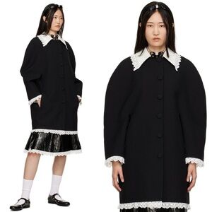 NEW! Shushu/Tong- Black Round Sleeve Coat White Collar UK 10 US 6 Oversized